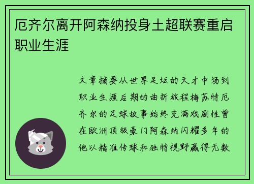 厄齐尔离开阿森纳投身土超联赛重启职业生涯